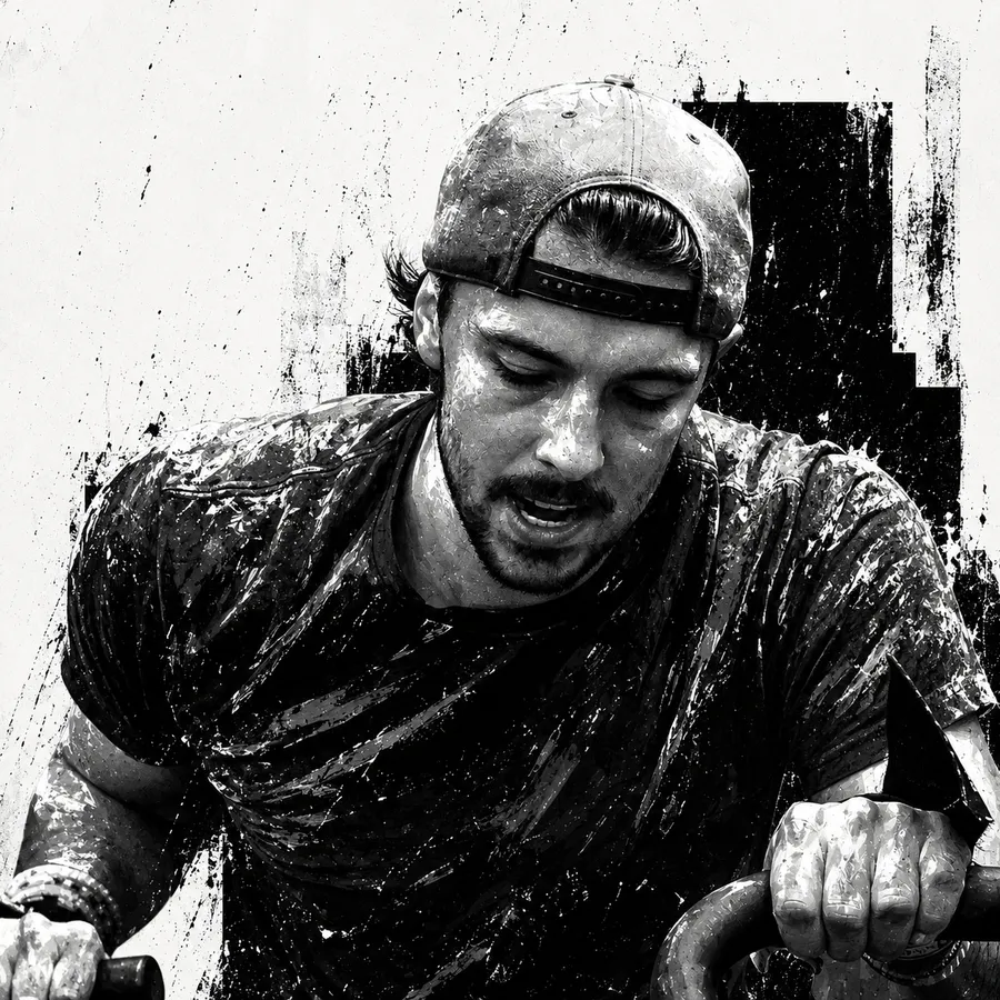 The athlete mid-effort on a machine
